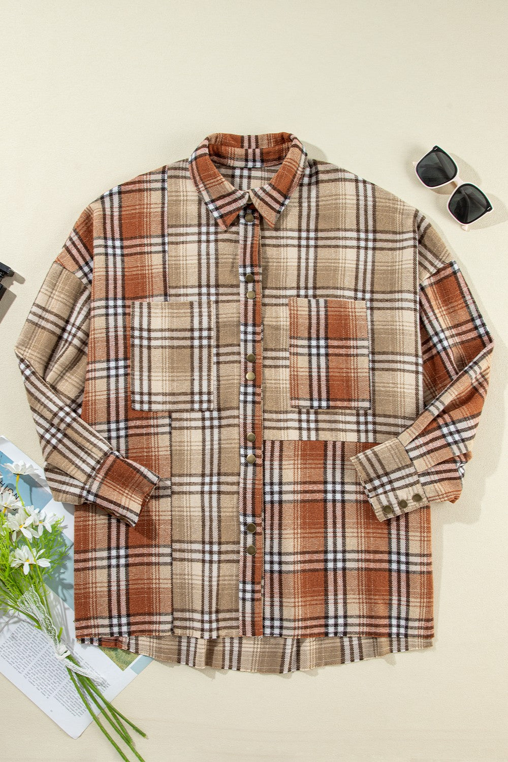 Plaid Snap Down Dropped Shoulder Shacket - NJPH Best Selling 