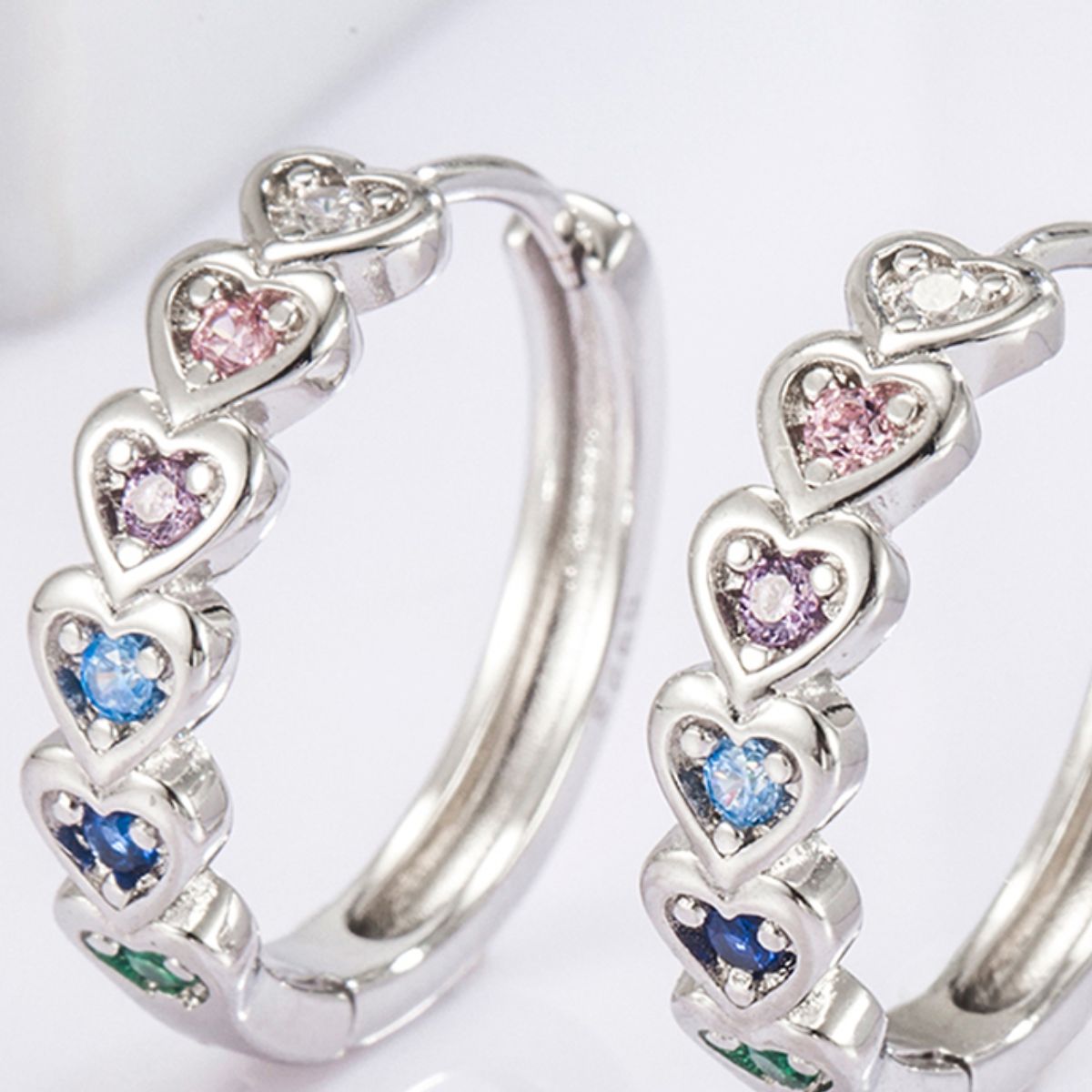 925 Sterling Silver Inlaid Zircon Heart Huggie Earrings - NJPH Best Selling 