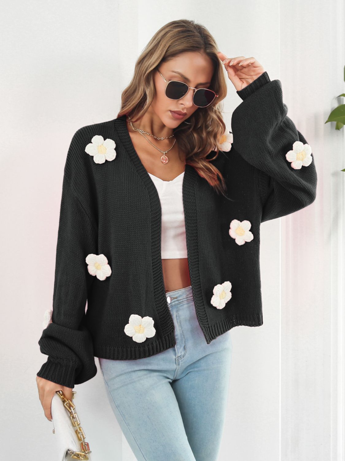 Floral Open Front Long Sleeve Cardigan - NJPH Best Selling 