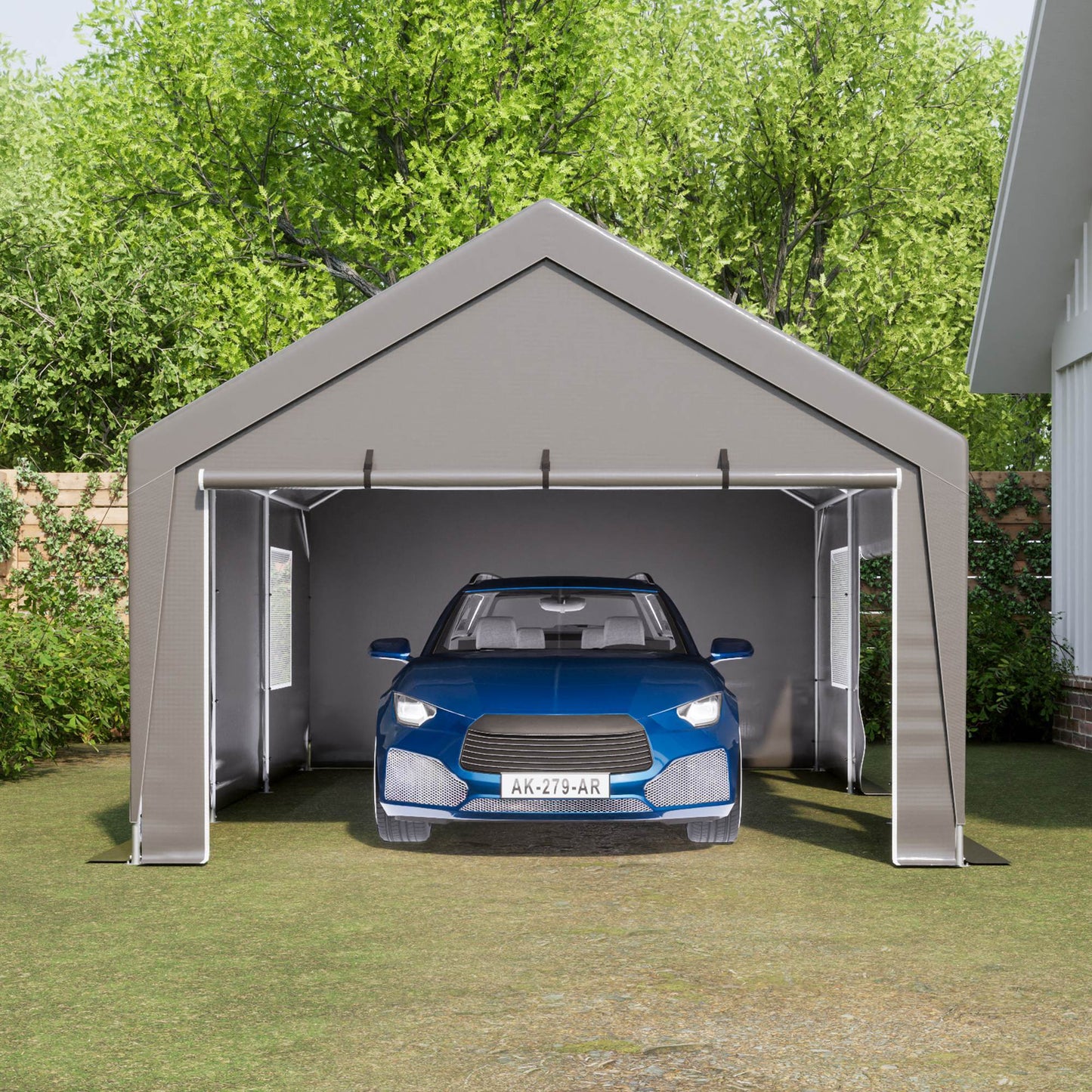 13x20 Ft Heavy Duty Carport Car Canopy Car Boat Shelter With Roll Up Doors & Windows And Removable Sidewalls