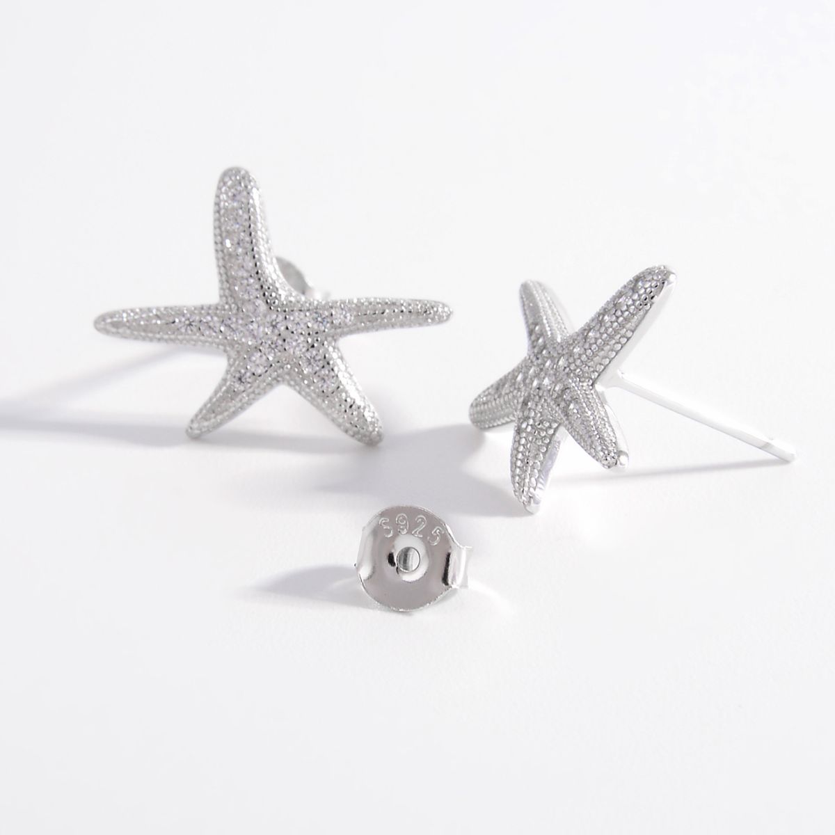 925 Sterling Silver Inlaid Zircon Starfish Earrings - NJPH Best Selling 