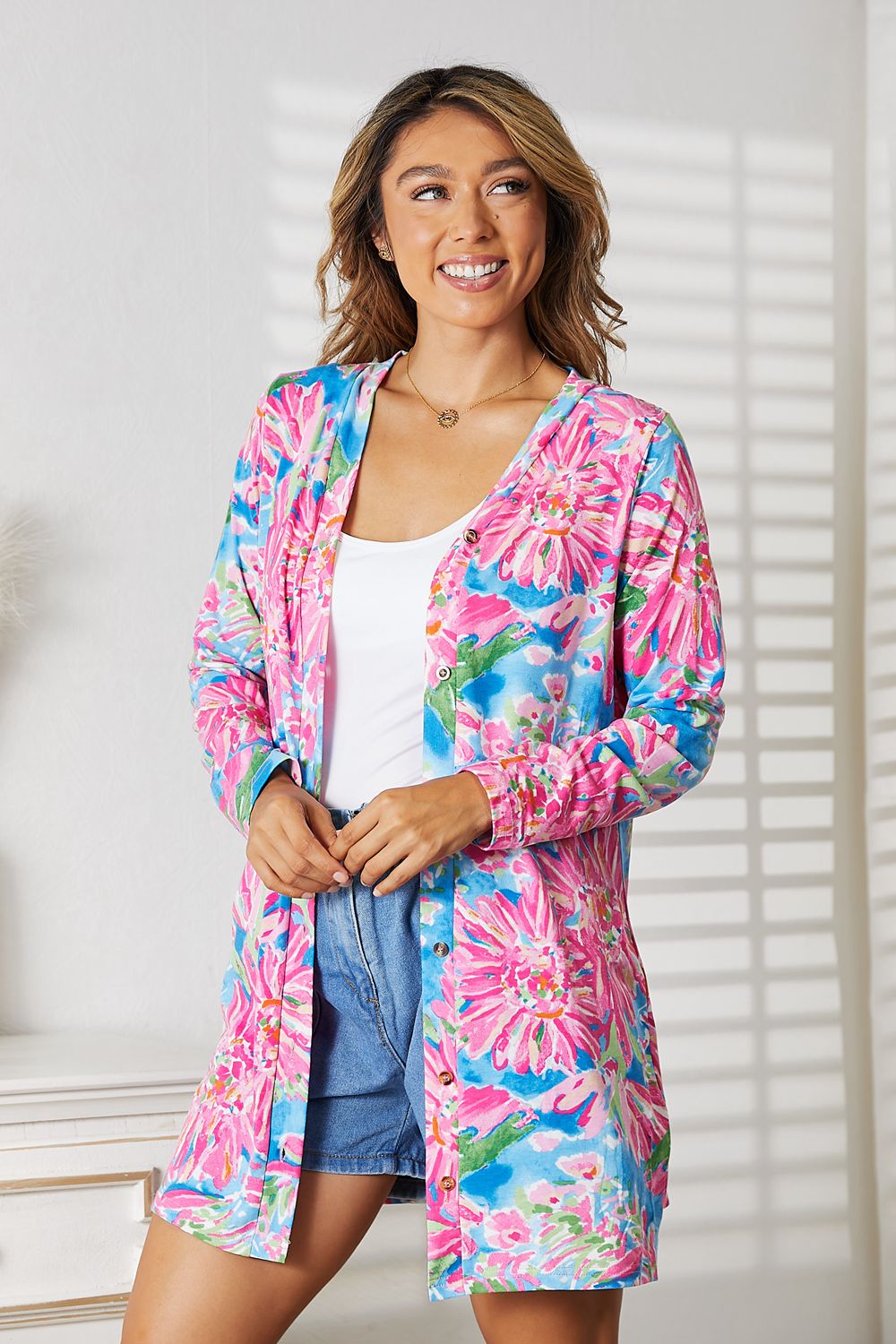 Double Take Floral Open Front Long Sleeve Cardigan - NJPH Best Selling 