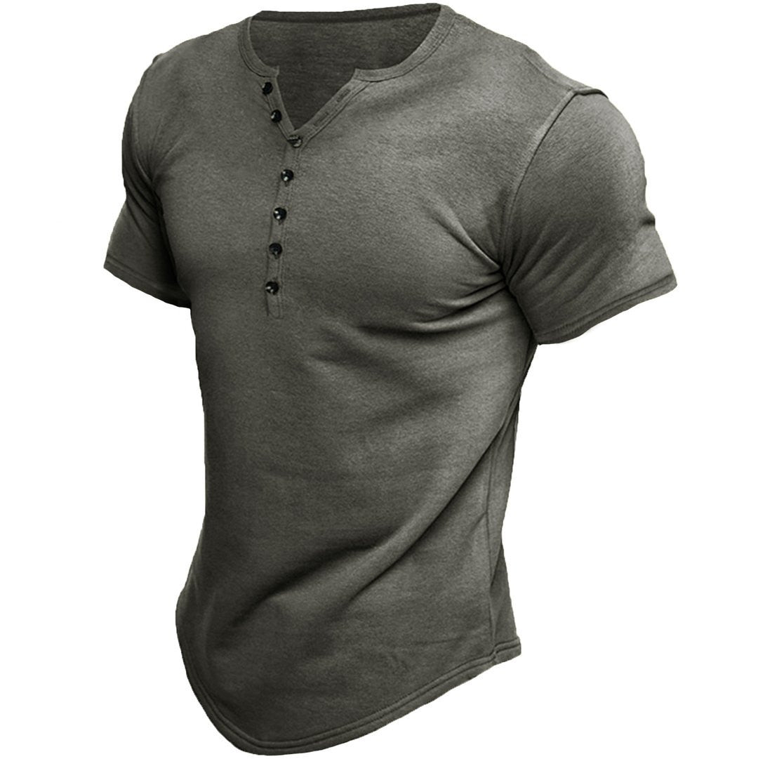 Men's Henley Shirt Short Sleeve Solid Color Top - NJPH Best Selling 