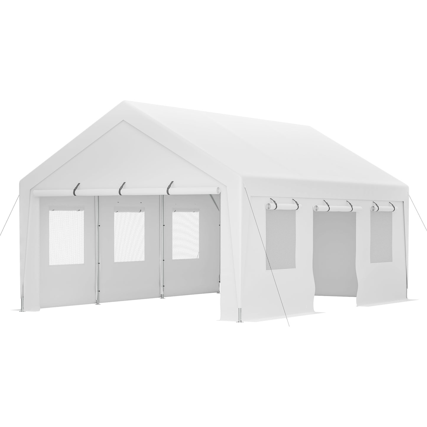 13x20 Ft Heavy Duty Carport Car Canopy Car Boat Shelter With Roll Up Doors & Windows And Removable Sidewalls