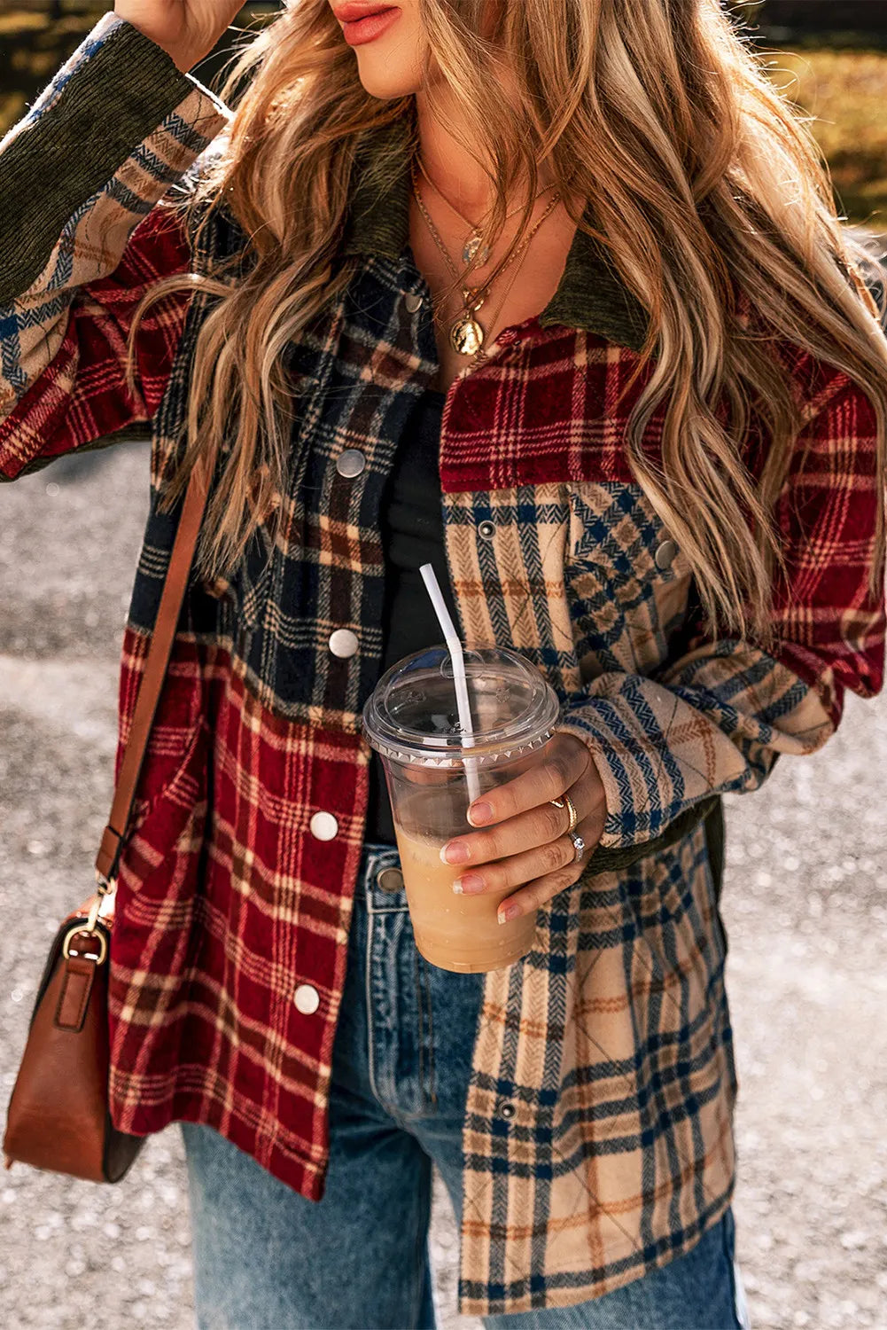 Plaid Button Up Long Sleeve Jacket - NJPH Best Selling 