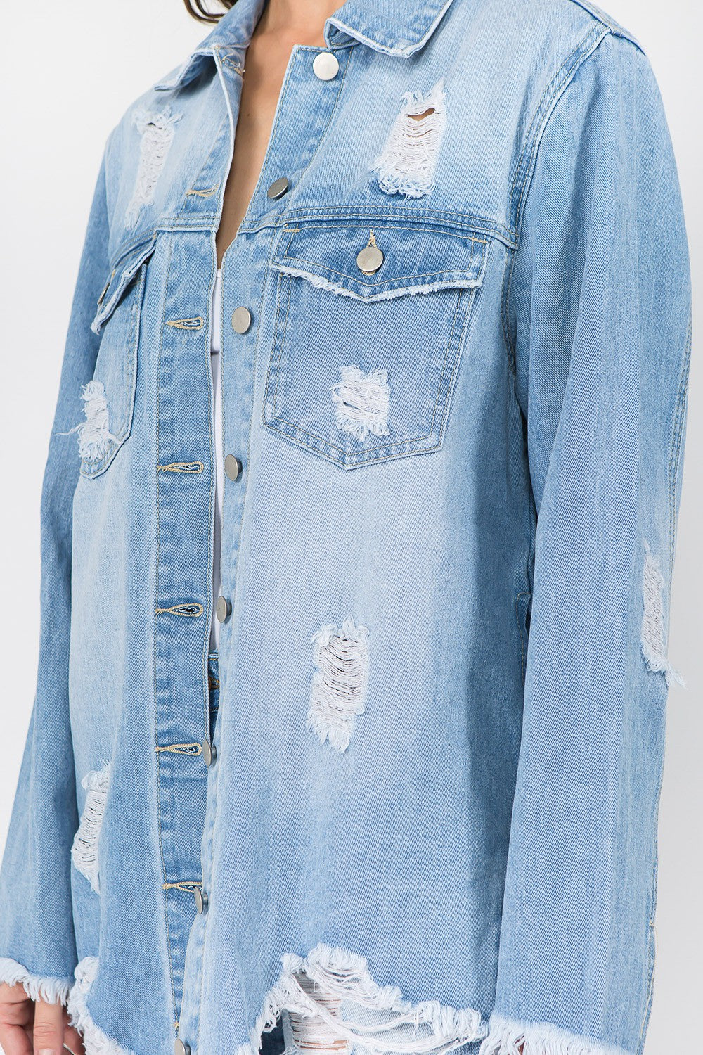 American Bazi Distressed Frayed Hem Denim Jacket - NJPH Best Selling 