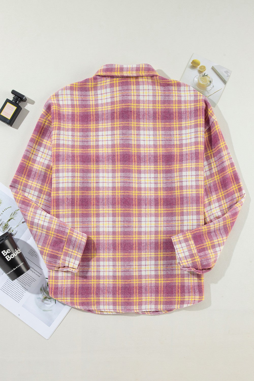 Plaid Collared Neck Long Sleeve Shacket - NJPH Best Selling 