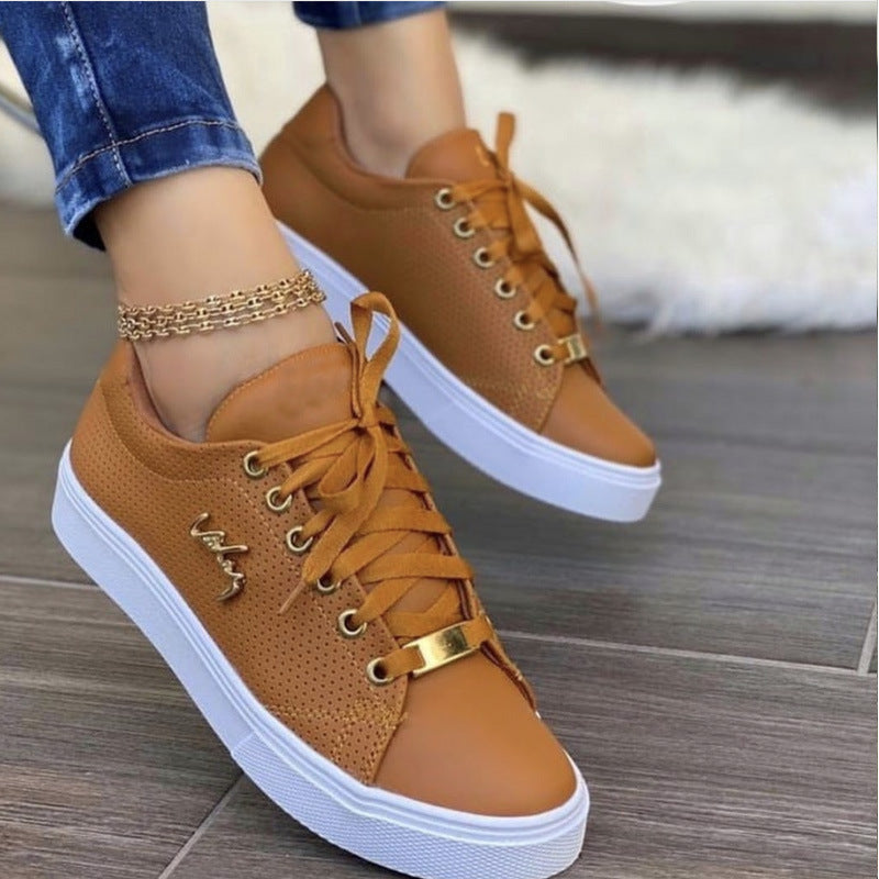 Women Flat Sneakers Breathable Lace-up Shoes For Girls - NJPH Best Selling 