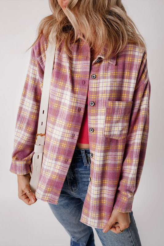 Plaid Collared Neck Long Sleeve Shacket - NJPH Best Selling 