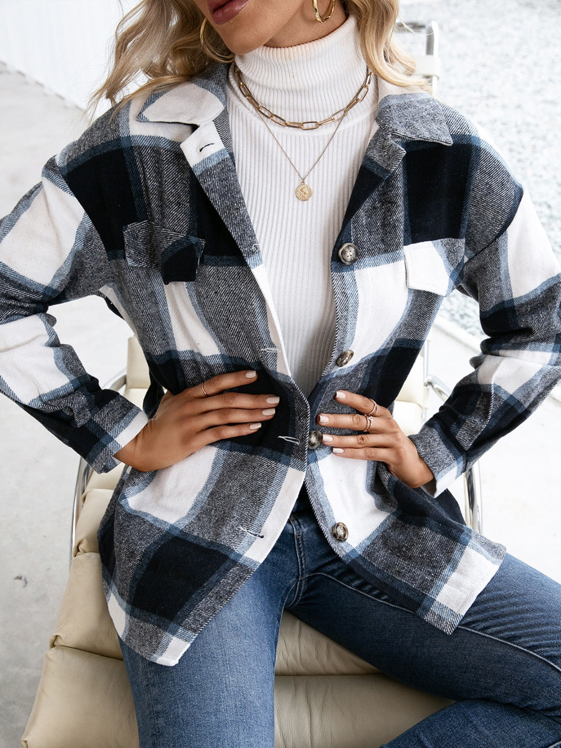 Ivy Lane Plaid Button Up Long Sleeve Shacket - NJPH Best Selling 