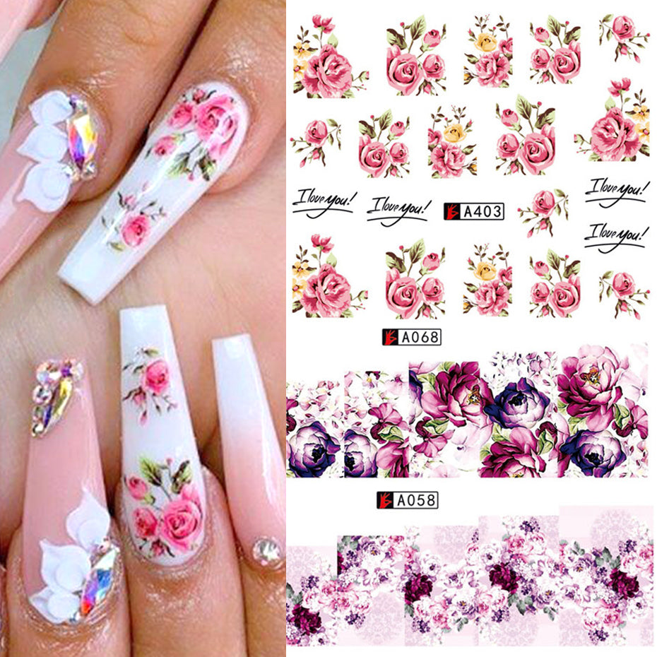 Nail Art Rose Nail Sticker Bowknot Lace Red Flower Nail Applique Eco-Friendly Nail - NJPH Best Selling 