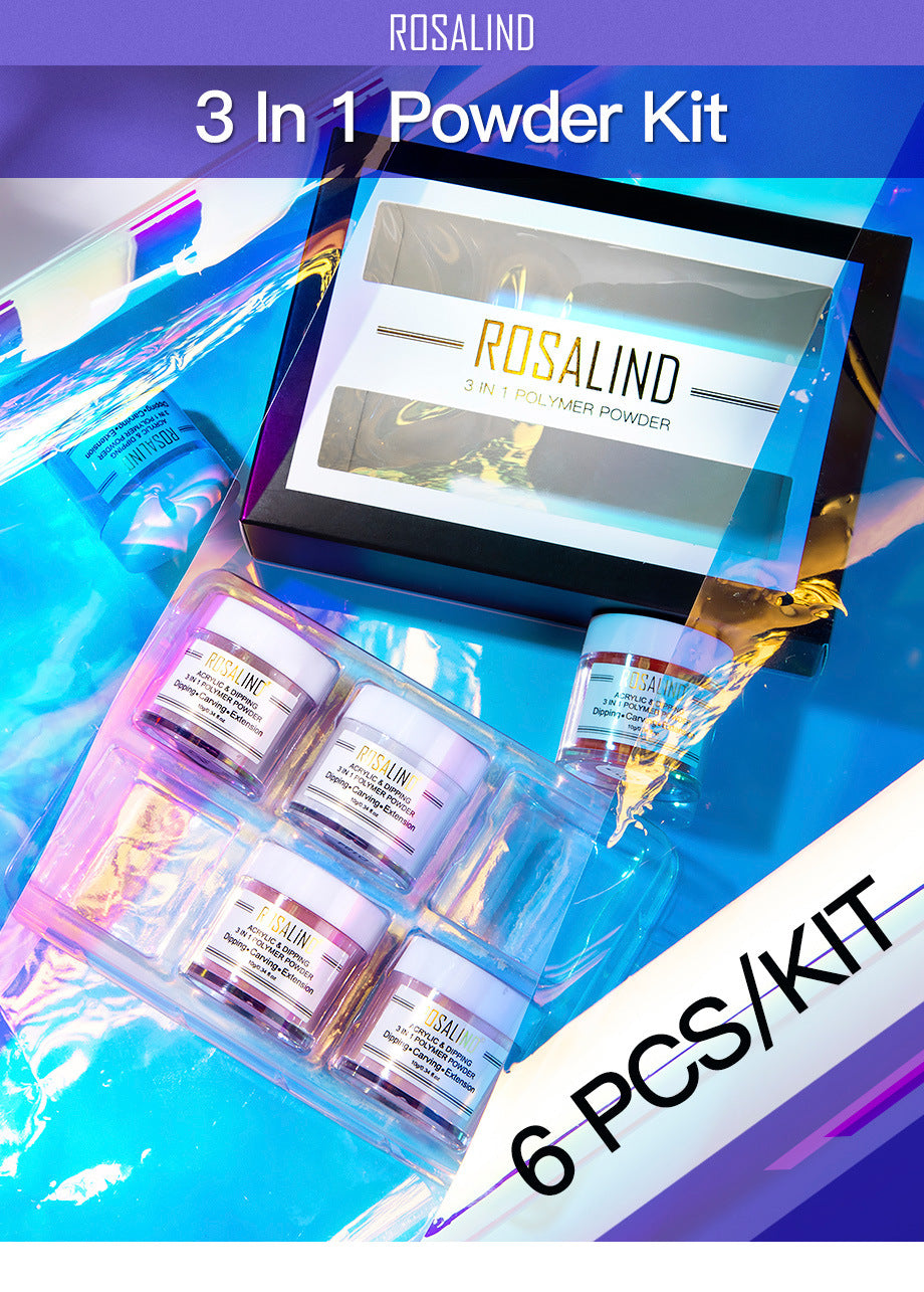 Rosalind nail supplies oem 3 in 1 polymer powder kits wholesale dipping powder nail acrylic powder set for nail art design - NJPH Best Selling 