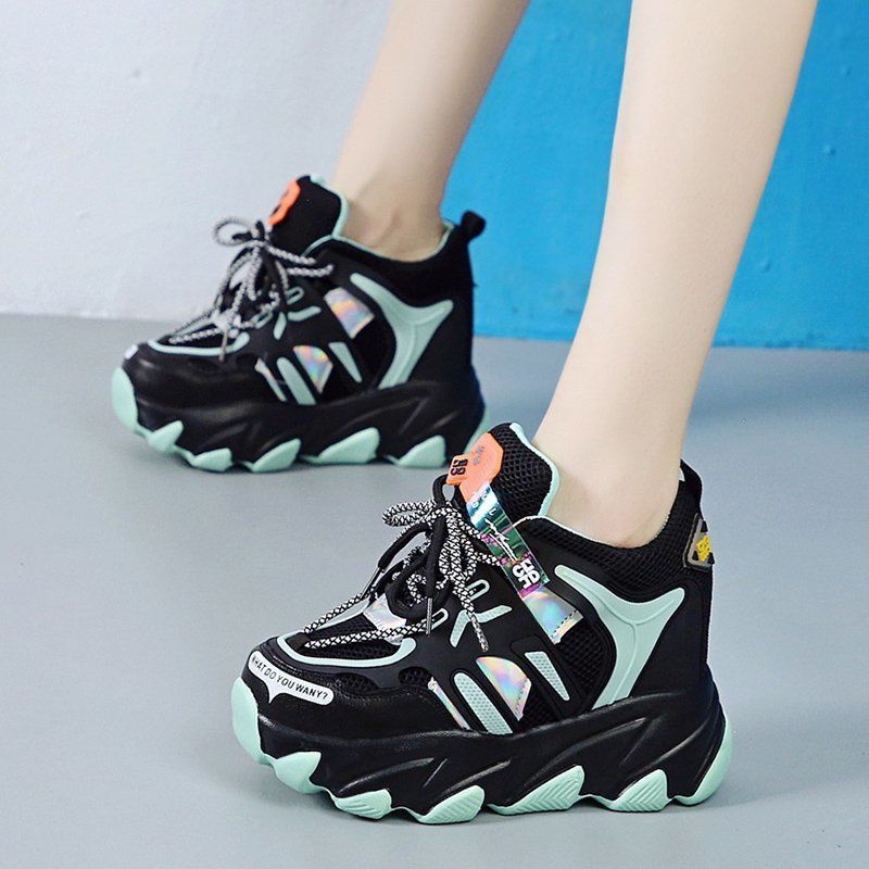 Dropshipping Fashion Women Breathable Mesh High Platform Mix Color Sneakers Height Increasing Casual Shoes Woman Chunky Sneakers - NJPH Best Selling 