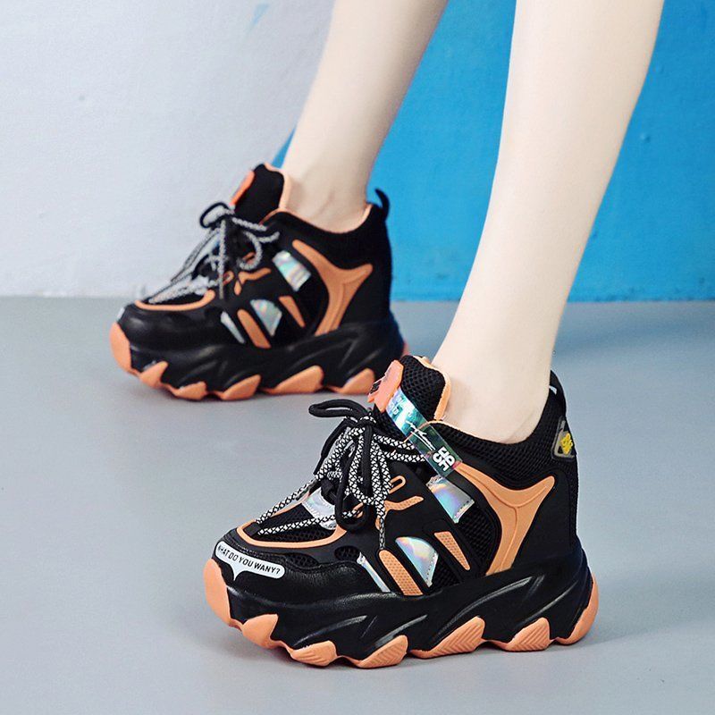 Dropshipping Fashion Women Breathable Mesh High Platform Mix Color Sneakers Height Increasing Casual Shoes Woman Chunky Sneakers - NJPH Best Selling 