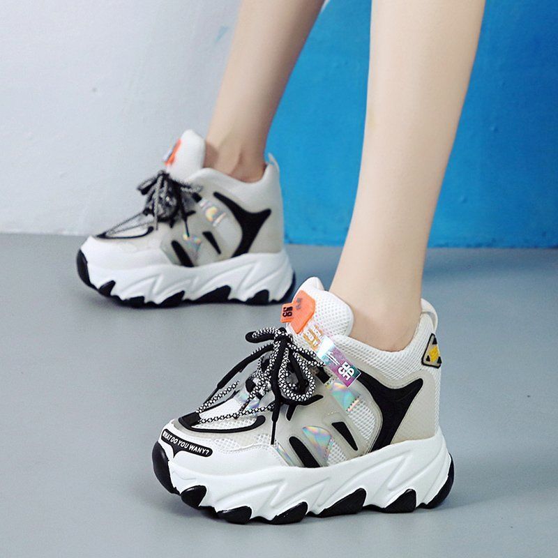 Dropshipping Fashion Women Breathable Mesh High Platform Mix Color Sneakers Height Increasing Casual Shoes Woman Chunky Sneakers - NJPH Best Selling 