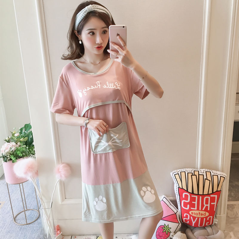 Spring And Summer Confinement Clothing Cartoon Breastfeeding Dress Nursing Clothing Pregnant Women Pajamas Postpartum Outing Hot Mom Large Size Dress - NJPH Best Selling 