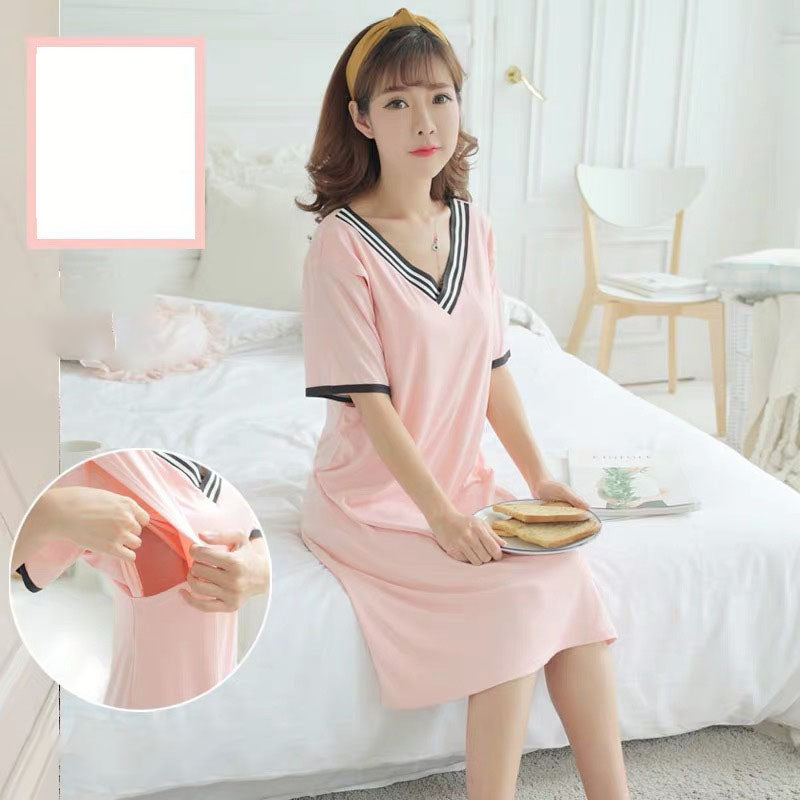 Spring And Summer Confinement Clothing Cartoon Breastfeeding Dress Nursing Clothing Pregnant Women Pajamas Postpartum Outing Hot Mom Large Size Dress - NJPH Best Selling 