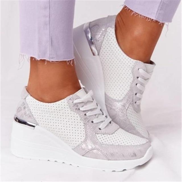 Sneakers Platform Wedge Heel Casual Shoes Lace-up Mesh Sneakers - NJPH Best Selling 