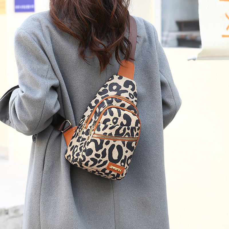 Leopard Print Sling Chest Bag With Headphone Jack Crossbody Backpack Shoulder Bag Women - NJPH Best Selling 