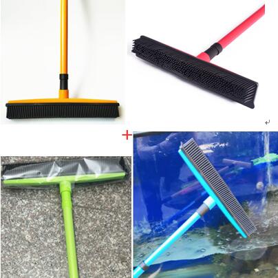 Pet hair removal broom long handle scrub brush retractable floor brush cleaning broom rubber brush cleaning cat dog hair - NJPH Best Selling 