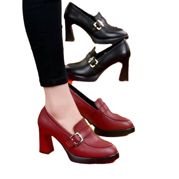 Thick Soled Thick Heels Fashion Shoes Deep Cut Women's Leather Shoes - NJPH Best Selling 