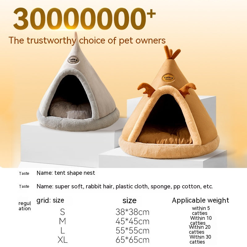 Christmas Autumn And Winter Dog Elk Tent Mongolian Bag Kennel Warm Thickened Closed Cat Nest Pet Bed - NJPH Best Selling 