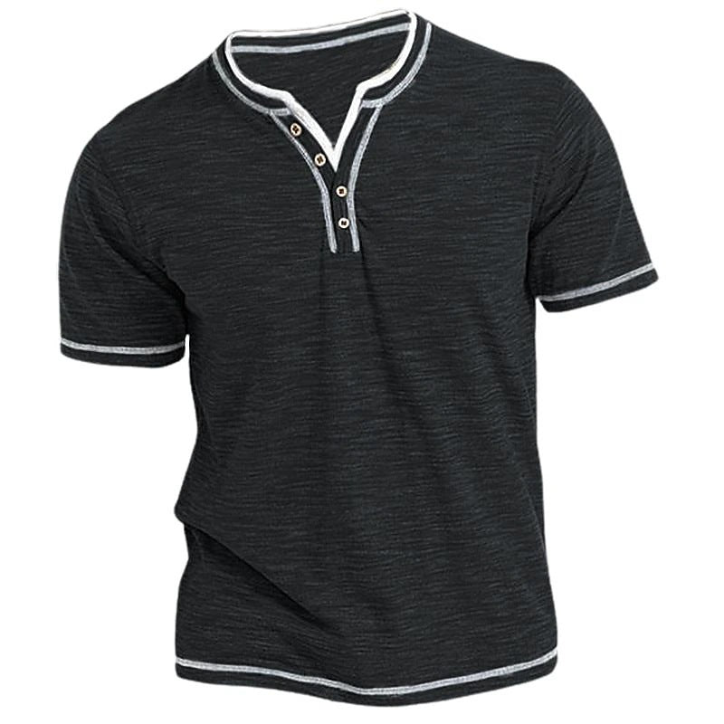 Colored Cotton Small V-neck Cardigan Men's Casual Short Sleeve Henley Shirt - NJPH Best Selling 