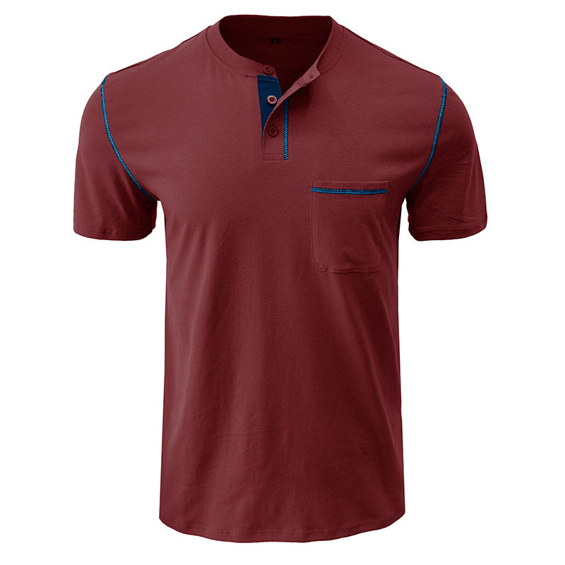 Men's Short-sleeved Men's T-shirt Color Matching Henley Shirt - NJPH Best Selling 