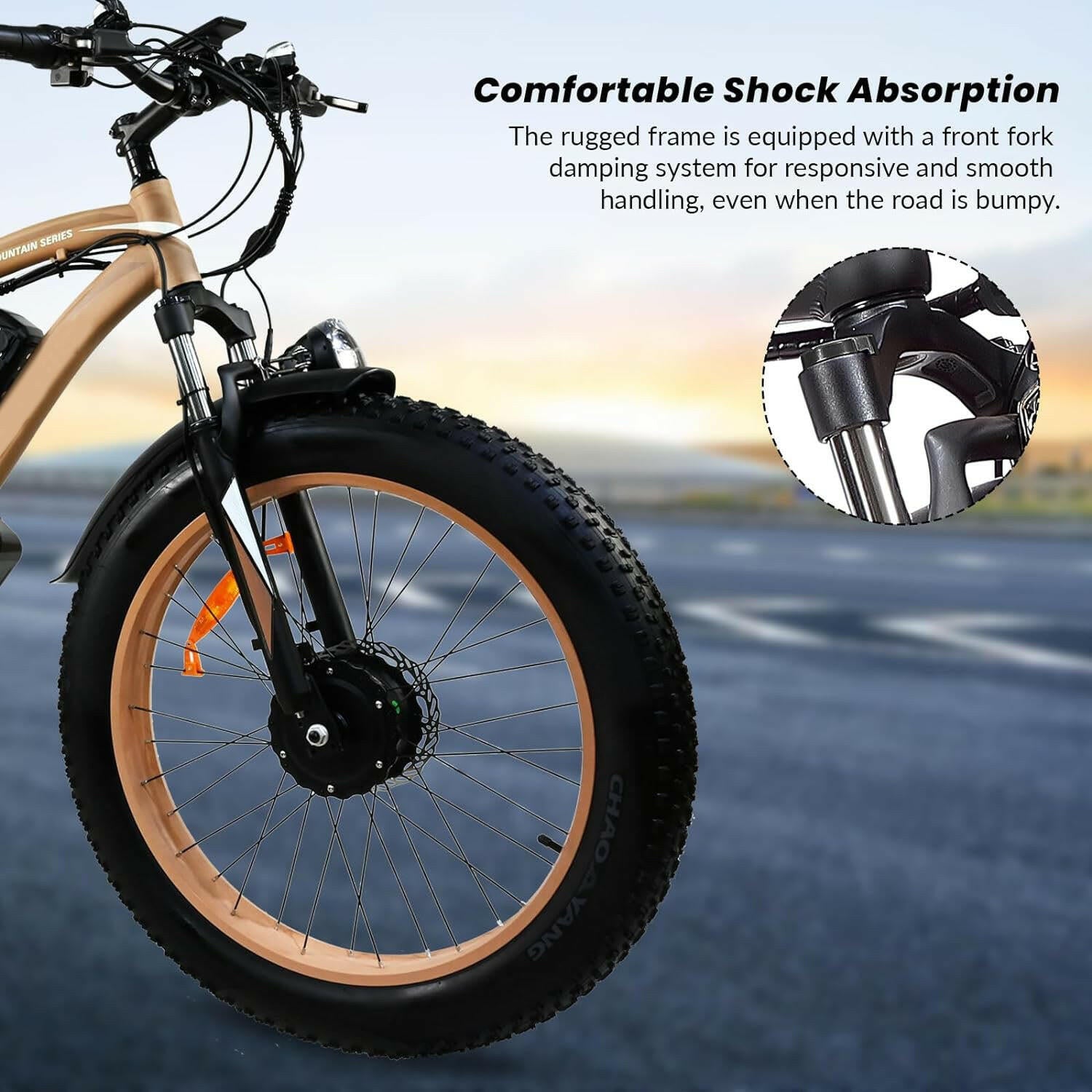 Khaki Electric Bike Adults 2000W - Electric Bike With 26 Inches Fat Tire 20AH Removable Battery, 21 Speed For Electric Mountain Ebike - NJPH Best Selling 