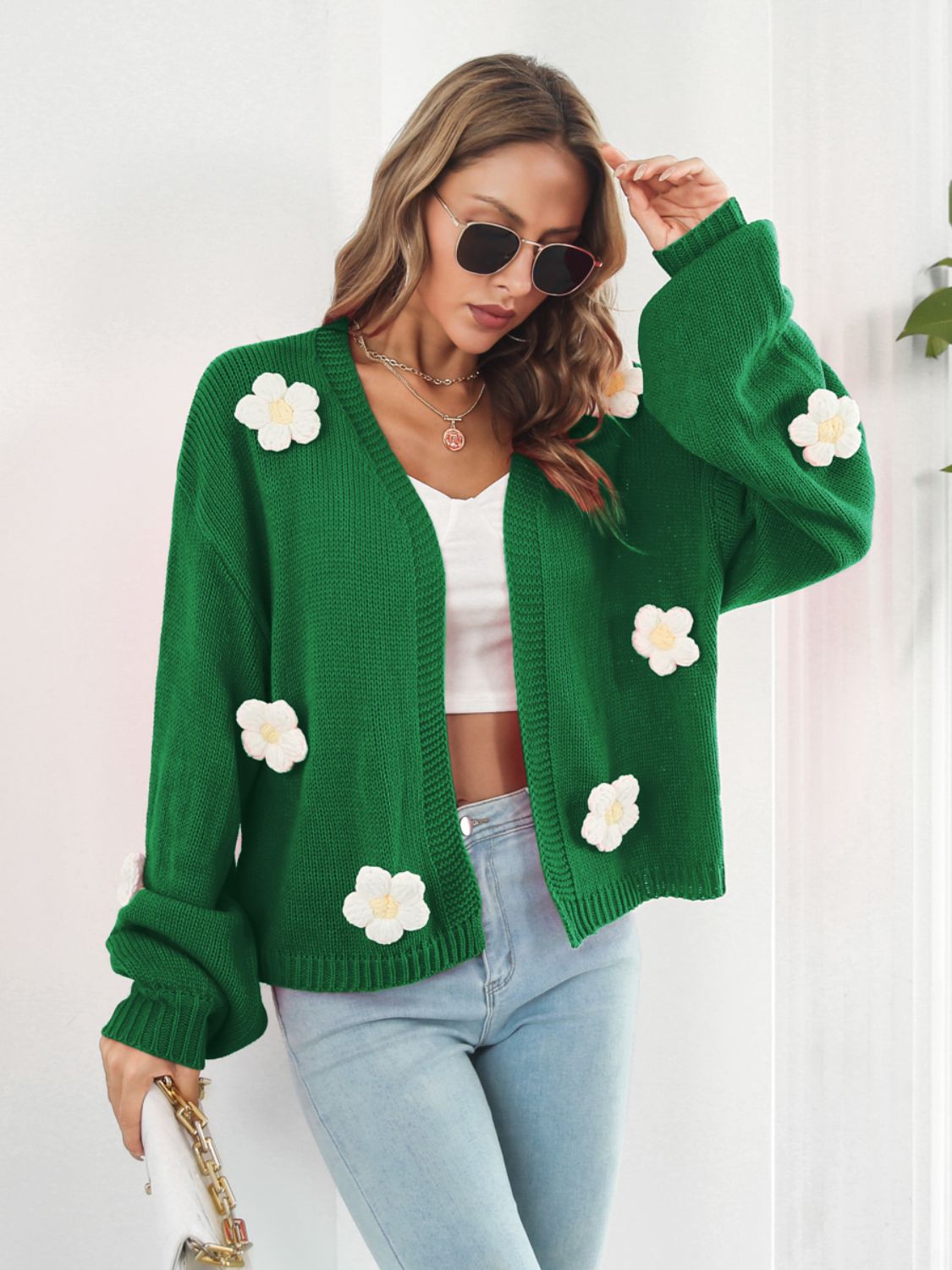 Floral Open Front Long Sleeve Cardigan - NJPH Best Selling 