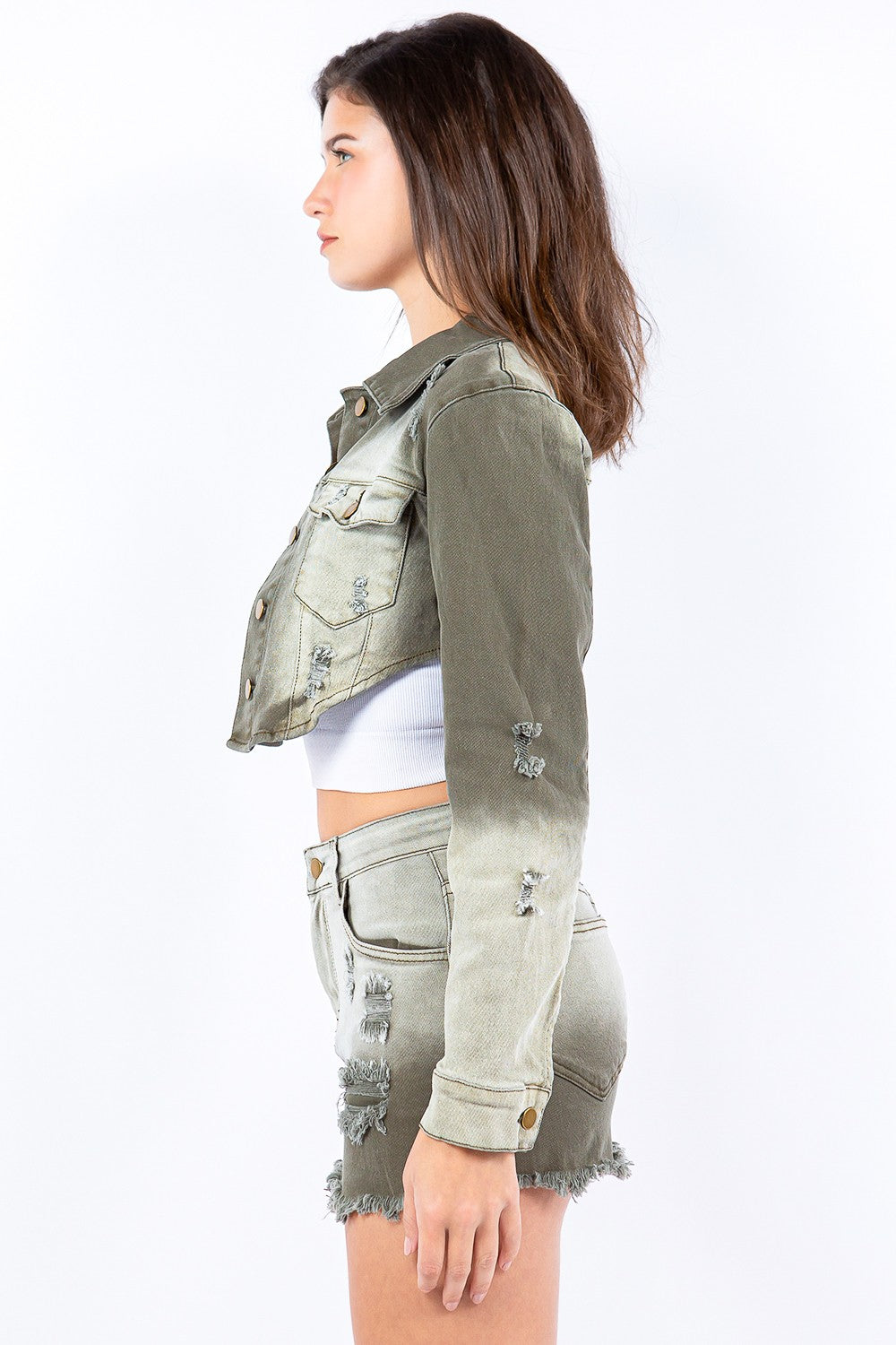 American Bazi Distressed Ombre Washed Cropped Denim Jacket - NJPH Best Selling 