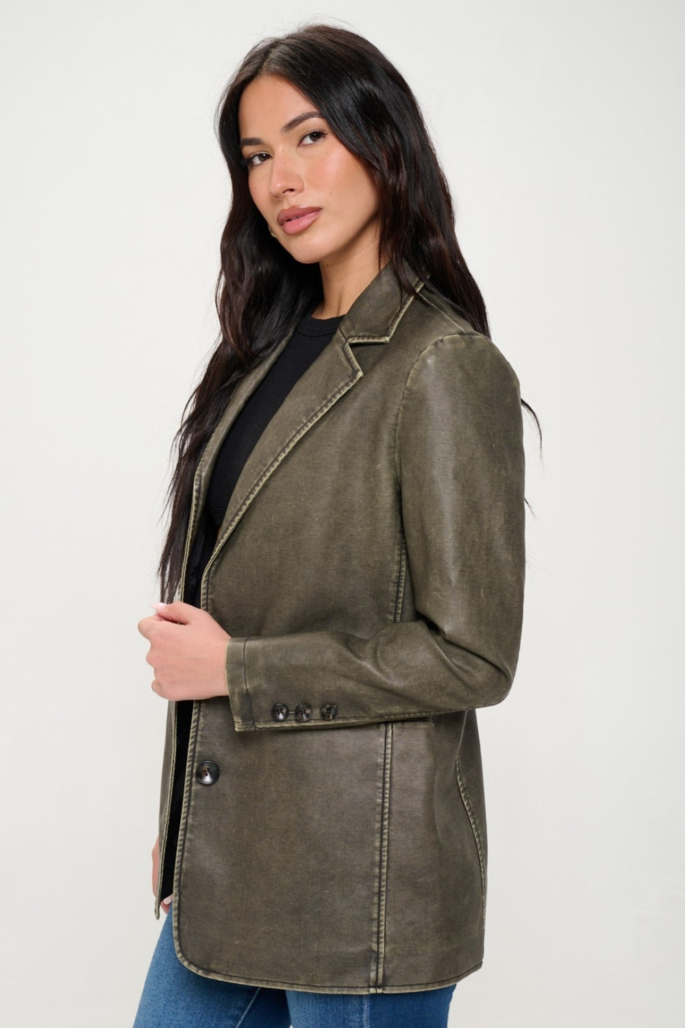 Coalition LA Single-Breasted Vegan Leather Blazer - NJPH Best Selling 