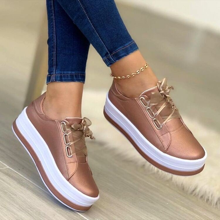 Fashion Flats Sneakers Women Ribbon Lace-up Platform Shoes - NJPH Best Selling 