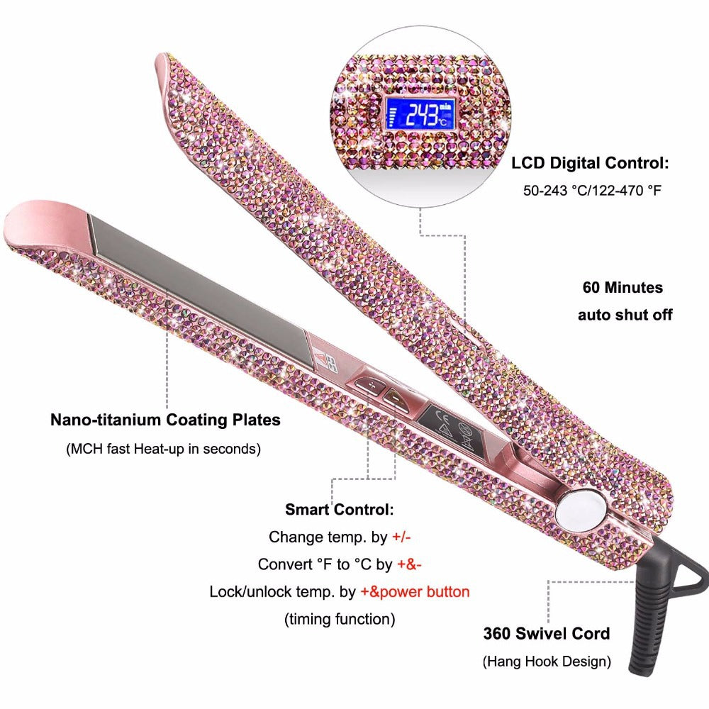 Professional Glitter Hair Flat Iron Titanium Plate Diamond Hair Straightener Crystal Hair Styling Hot Tools - NJPH Best Selling 