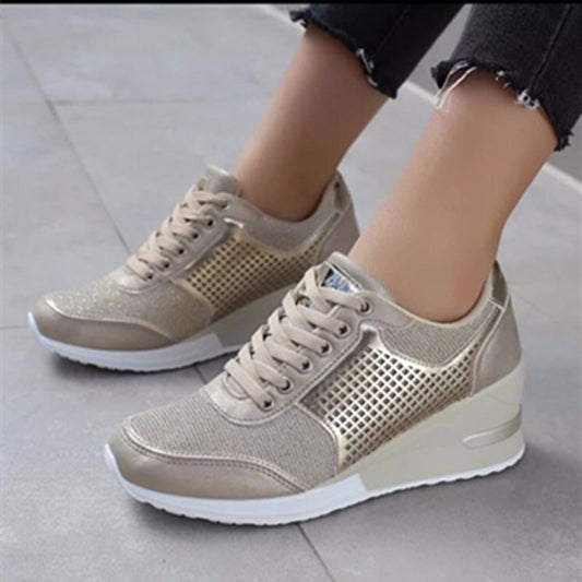 Lacing Sneakers With Platform Heels For Women - NJPH Best Selling 