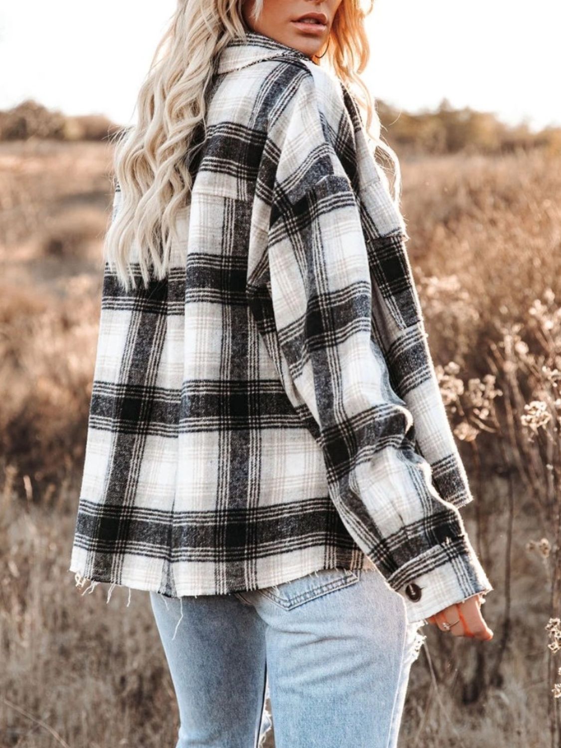 Pocketed Plaid Button Down Long Sleeve Shacket - NJPH Best Selling 