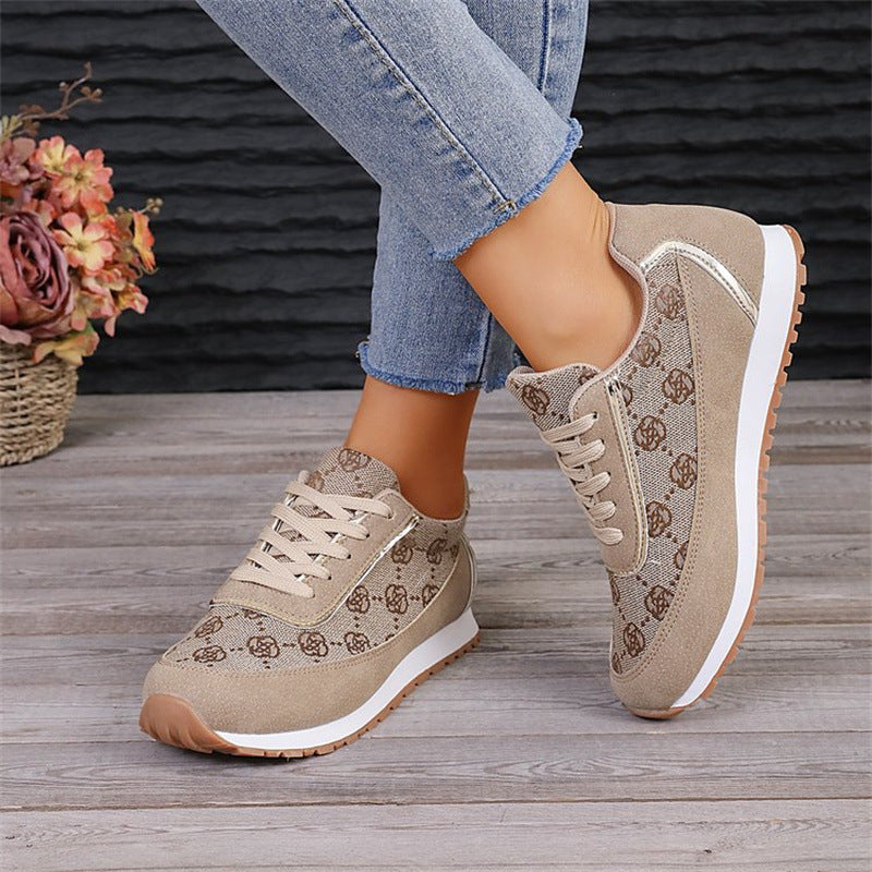 Flower Print Lace-up Sneakers Casual Fashion Lightweight Breathable Walking Running Sports Shoes Women Flats - NJPH Best Selling 