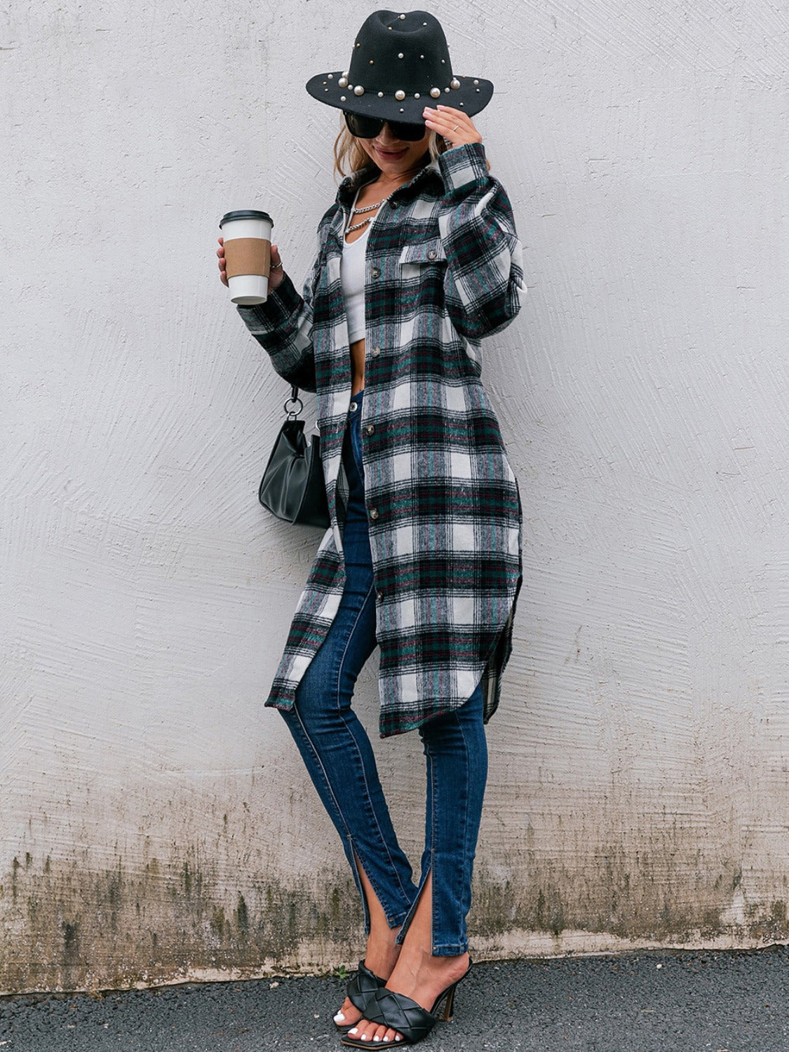 Plaid Button Up Long Sleeve Shacket - NJPH Best Selling 