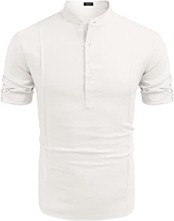 Henley Style Linen Shirt Men Casual Beach Shirt Short Sleeve T-Shirt Summer - NJPH Best Selling 