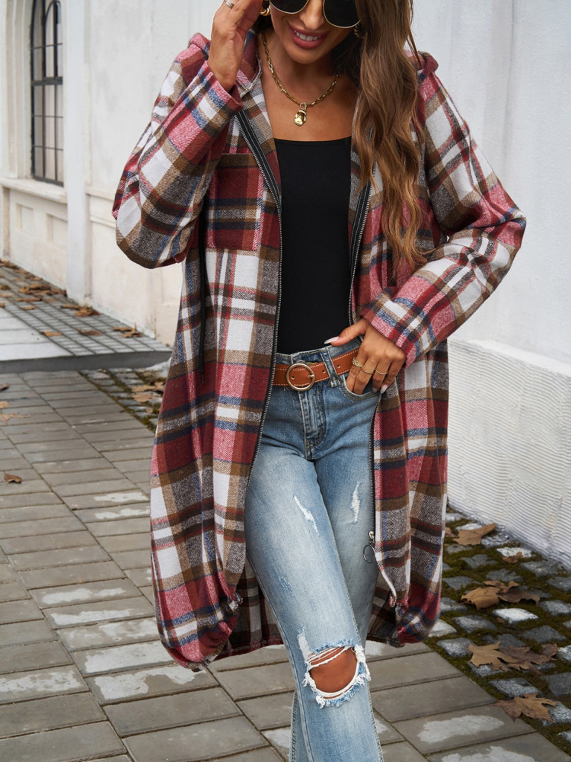 Devine Plaid Zip Up Hooded Coat - NJPH Best Selling 