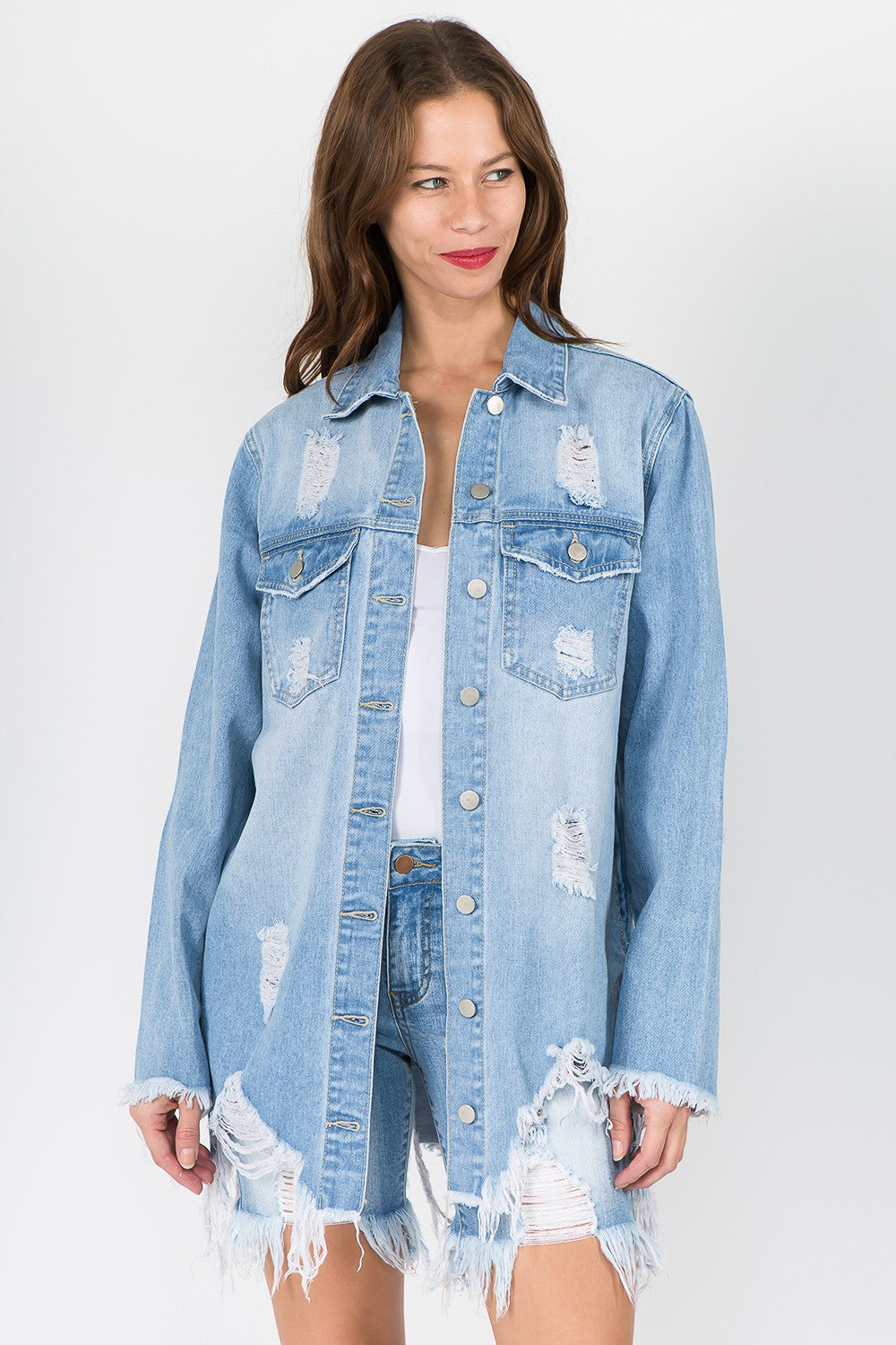 American Bazi Distressed Frayed Hem Denim Jacket - NJPH Best Selling 