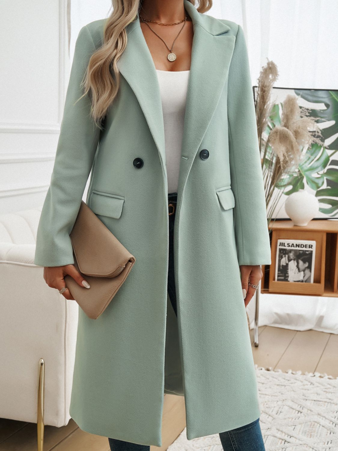 Devine Pocketed Collared Neck Long Sleeve Coat - NJPH Best Selling 