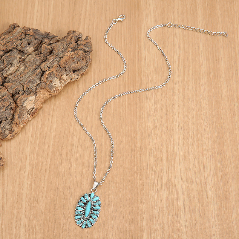 Artificial Turquoise Pendant Alloy Necklace - NJPH Best Selling 