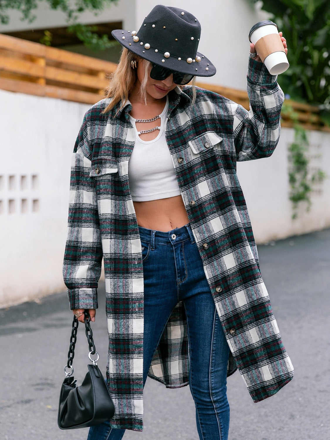 Plaid Button Up Long Sleeve Shacket - NJPH Best Selling 