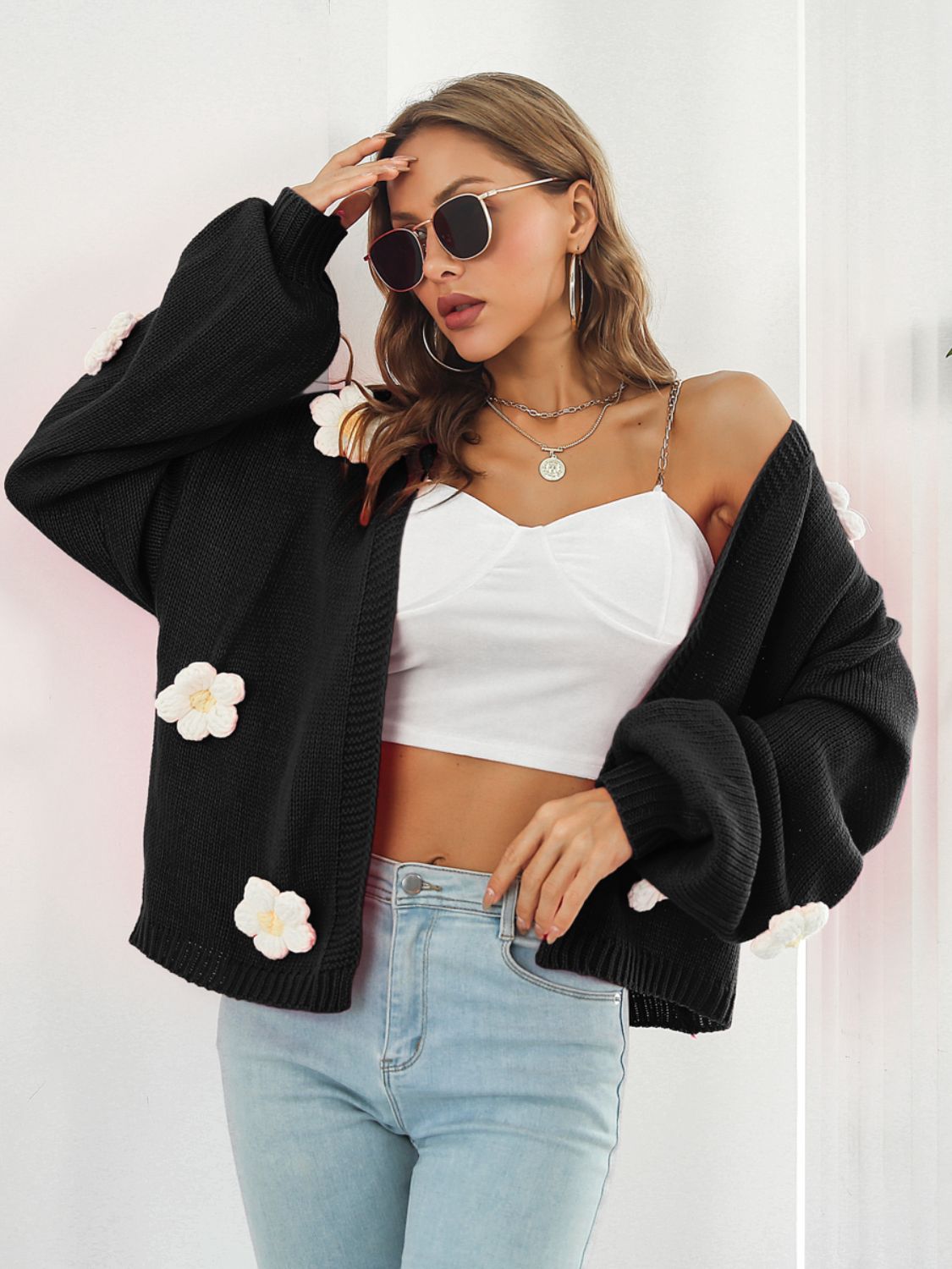 Floral Open Front Long Sleeve Cardigan - NJPH Best Selling 