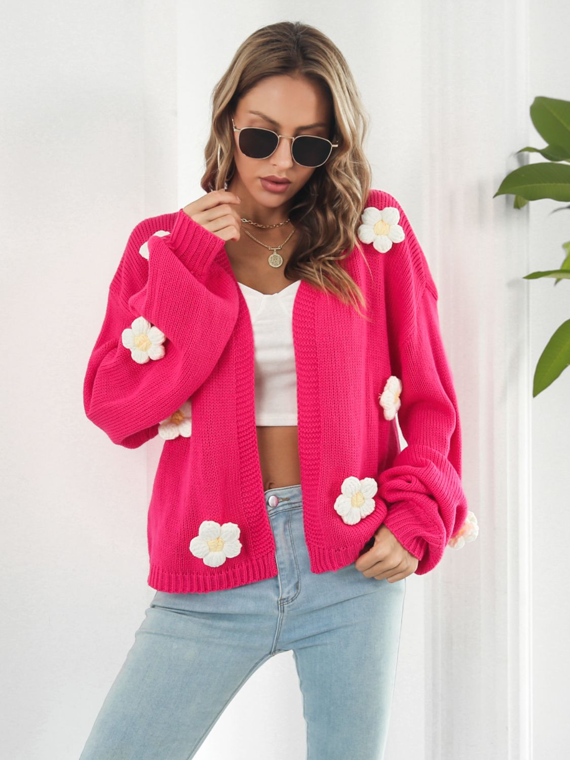 Floral Open Front Long Sleeve Cardigan - NJPH Best Selling 