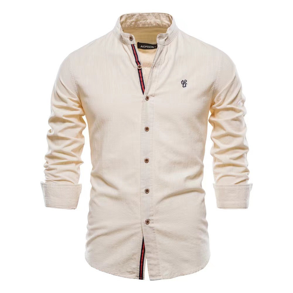 Men's Cotton And Linen Casual Fashion Solid Color Long Sleeve Henley Shirt - NJPH Best Selling 