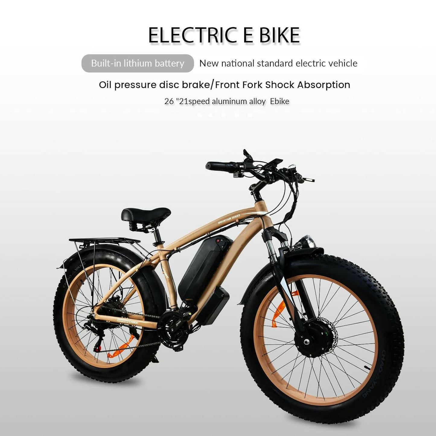 Khaki Electric Bike Adults 2000W - Electric Bike With 26 Inches Fat Tire 20AH Removable Battery, 21 Speed For Electric Mountain Ebike - NJPH Best Selling 