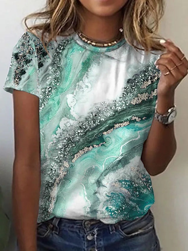 Gradient Print Shirts For Women Loose Casual Short Sleeve Top - NJPH Best Selling 