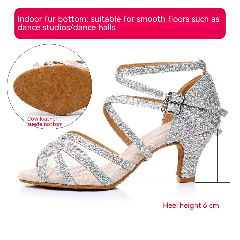 Diamond Latin Dance Shoes Women's Sandals Professional Soft Bottom Dance Shoes Mid-high Heel - NJPH Best Selling 